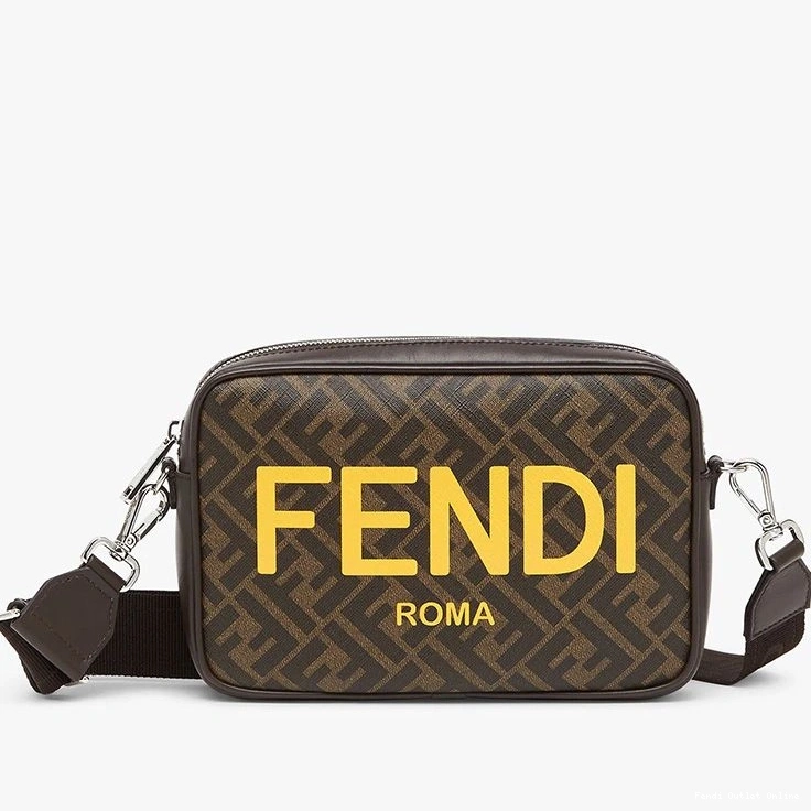 Compact Brown Motif ROMA Camera In Fabric Fendi Logo FF Case 0709